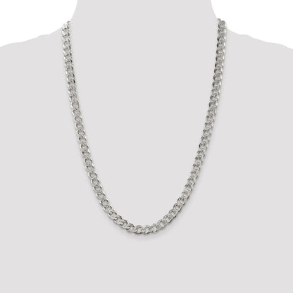 Sterling Silver 7.5mm Pav� Curb Chain Necklace 24"