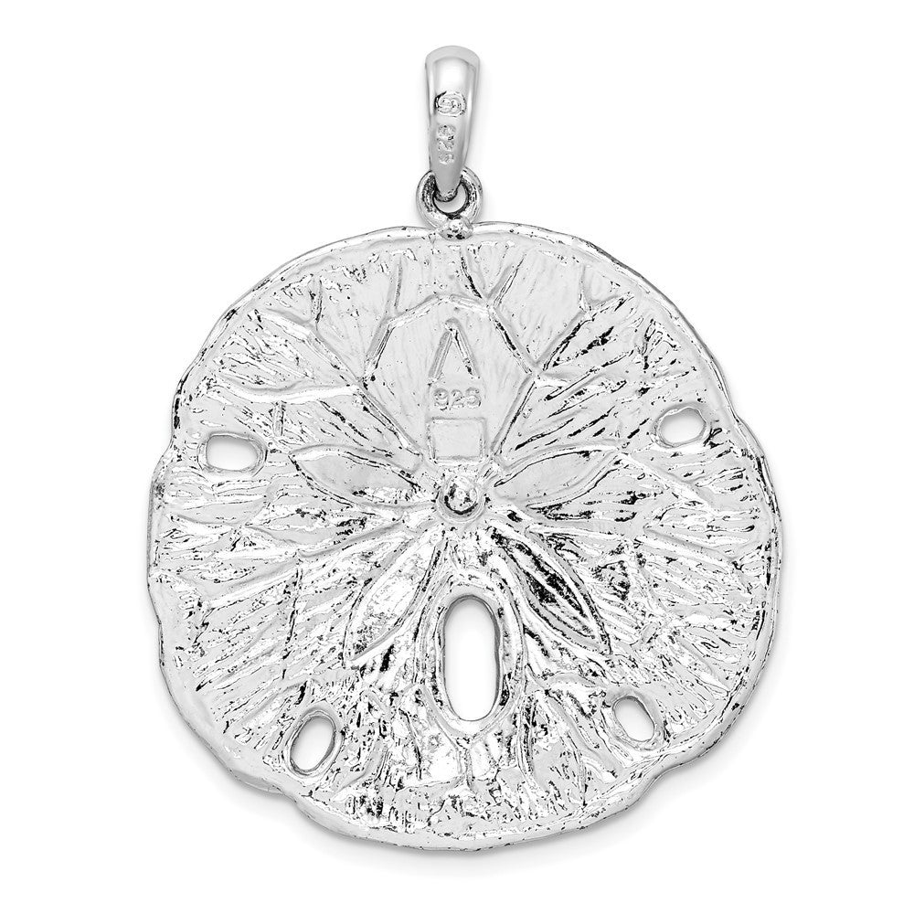Sterling Silver Rhodium-Plated Polished and Textured Large Sand Dollar Pendant