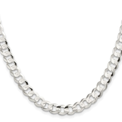 Sterling Silver Rhodium-plated 7.8mm Concave Beveled Curb Chain Necklace 20"
