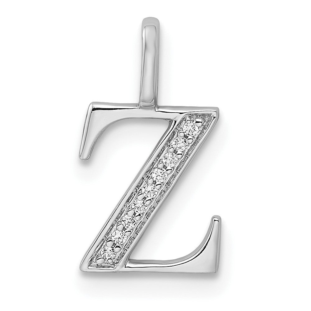 14k White Gold Diamond Letter Z Initial Pendant