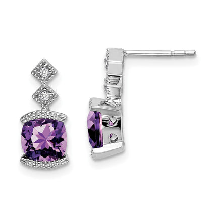 14k White Gold Amethyst and Diamond Drop & Dangle Earrings