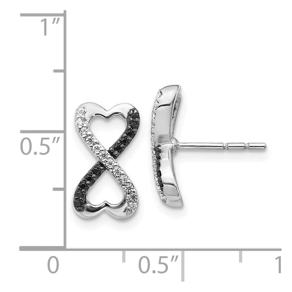 14k White Gold Black and White Diamond Infinity Heart Dangle Earrings