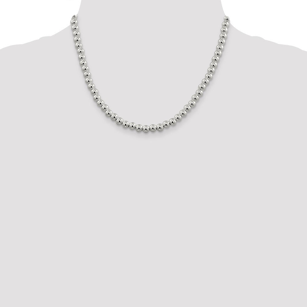 Sterling Silver 6.1mm Beads on Box Chain Necklace 18"