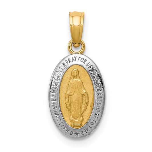 14k Yellow Gold Rhodium Miraculous Medal Charm Pendant
