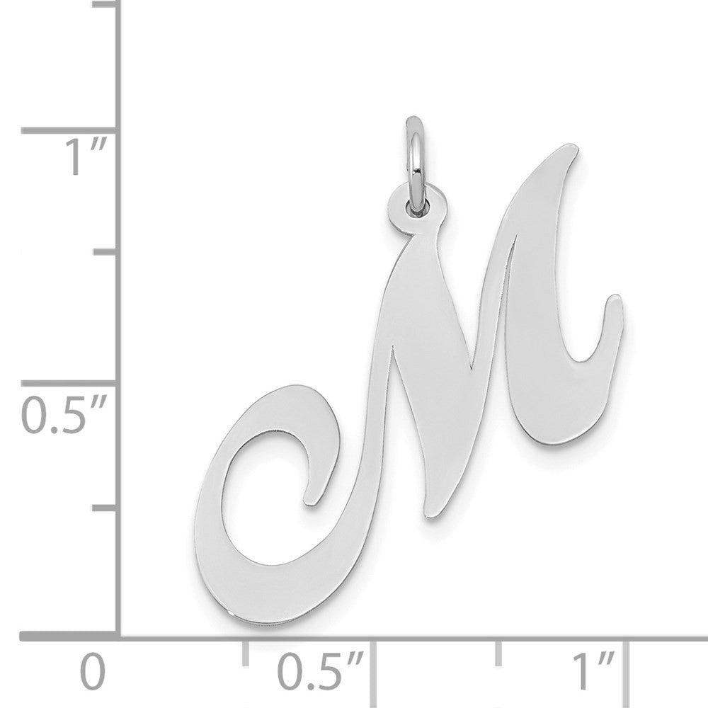 14k White Gold Large Fancy Script Letter M Initial Charm Pendant