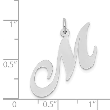 14k White Gold Large Fancy Script Letter M Initial Charm Pendant