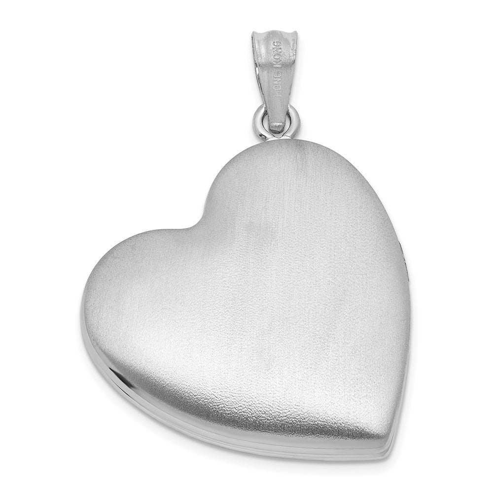 Sterling Silver Brushed And Polished Diamond Foot Prints 24mm Heart Locket