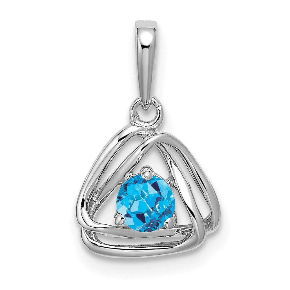 14k White Gold Blue Topaz Triangle Pendant