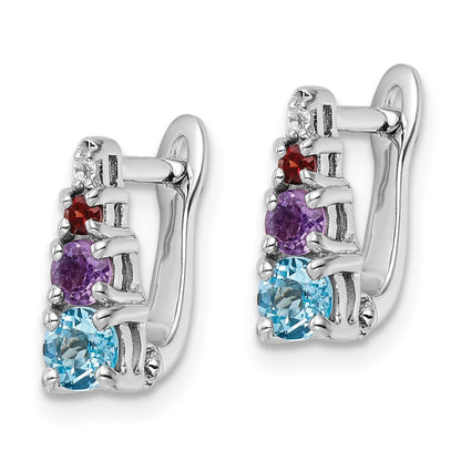 Sterling Silver RH-plated .93t.w. LSBT/AM/GA/WT Hinged Dangle Earrings