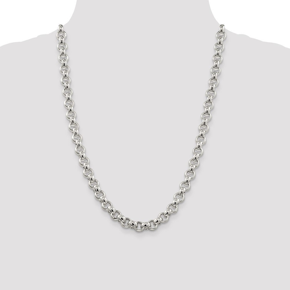 Sterling Silver 9.5mm Semi-solid Rolo Chain Necklace 24"