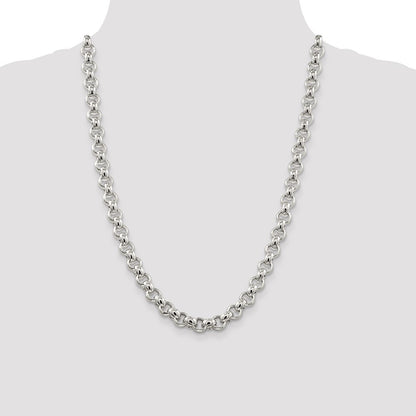 Sterling Silver 9.5mm Semi-solid Rolo Chain Necklace 24"