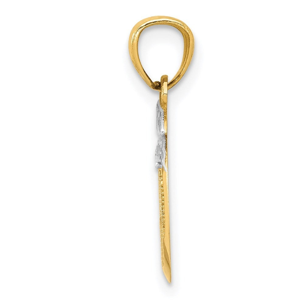 14k Yellow Gold with White Rhodium Cut-out New York Skyline in Apple Pendant