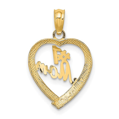 14k Yellow Gold #1 MOM in Heart Charm Pendant
