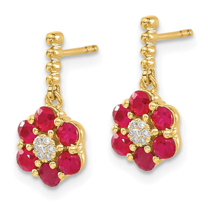 14k Yellow Gold Ruby and Diamond Drop & Dangle Earrings