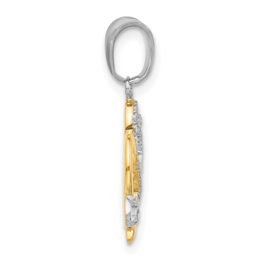 14k Yellow Gold with White Rhodium Diamond-cut Hearts and Arrow Pendant
