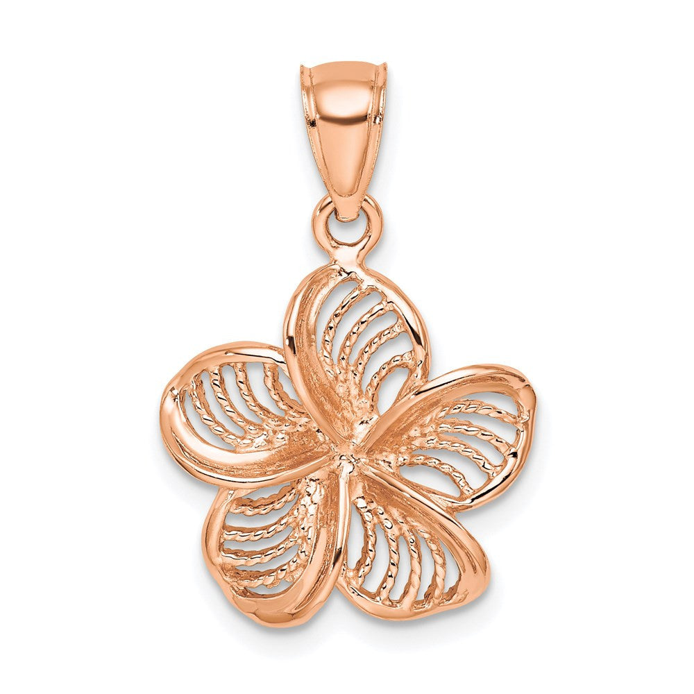 14k Rose Gold Beaded and Polished Plumeria Flower Charm Pendant