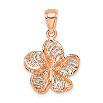 14k Rose Gold Beaded and Polished Plumeria Flower Charm Pendant