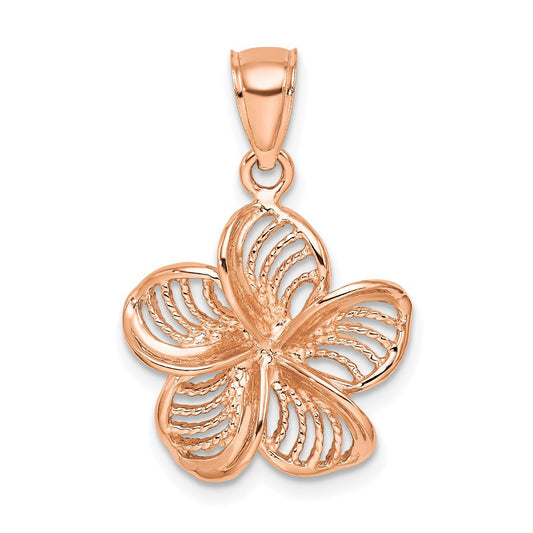 14k Rose Gold Beaded and Polished Plumeria Flower Charm Pendant