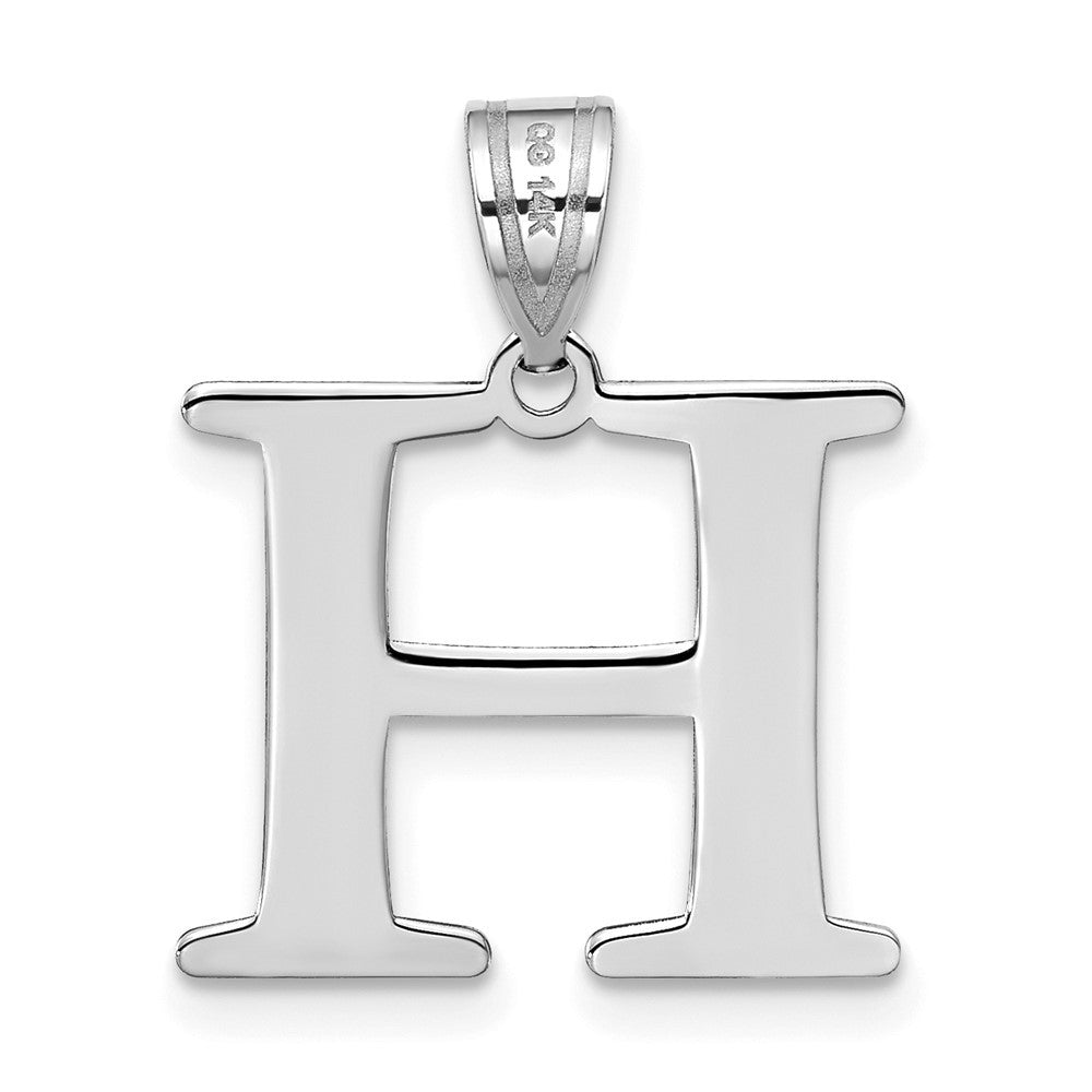 14k White Gold Polished Etched Letter H Initial Pendant