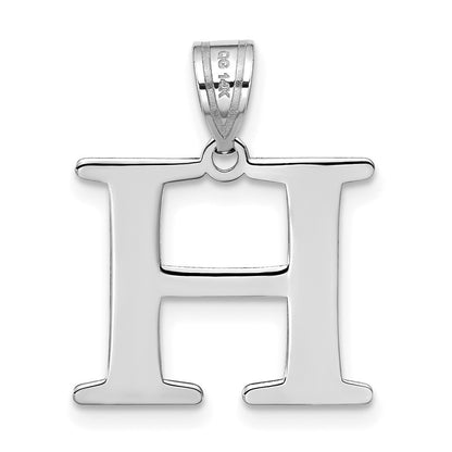 14k White Gold Polished Etched Letter H Initial Pendant