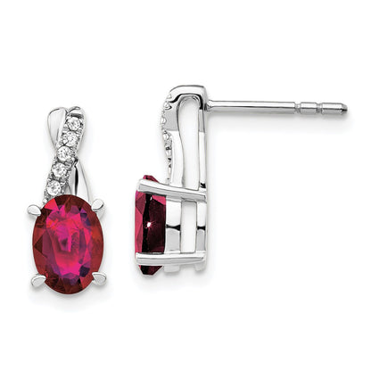 14K White Gold Created Ruby and Diamond Dangle Earrings