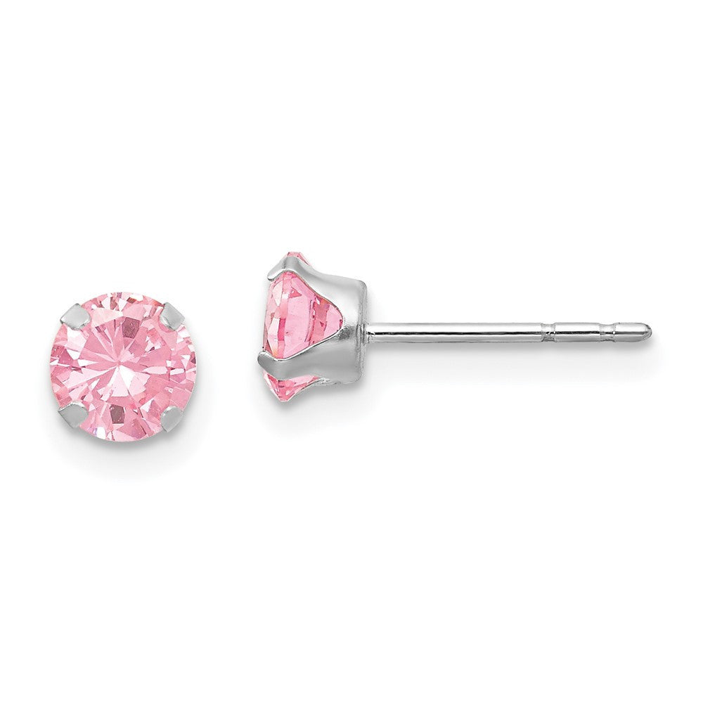 14k White Gold 5mm Pink Cubic Zirconia Stud Earrings