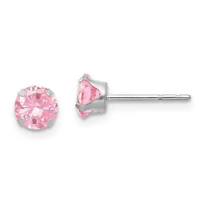 14k White Gold 5mm Pink Cubic Zirconia Stud Earrings