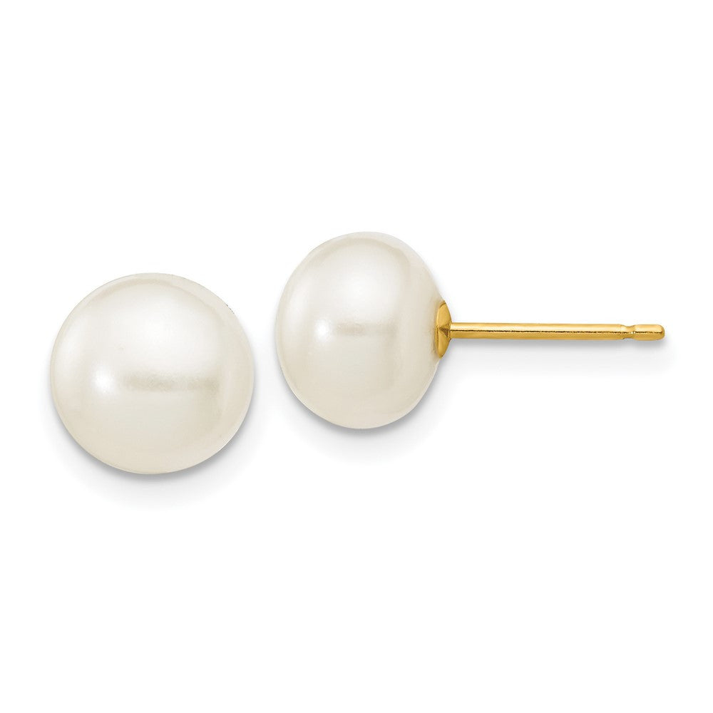 14k Yellow Gold 7-8mm White Button Freshwater Cultured Pearl Stud Earrings