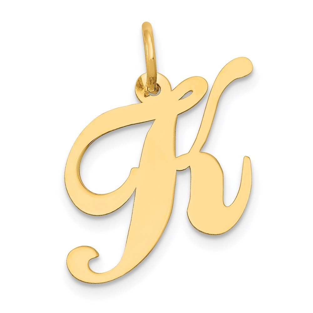14k Yellow Gold Medium Fancy Script Letter K Initial Charm Pendant