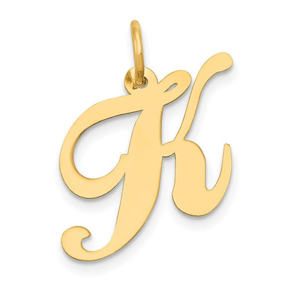 14k Yellow Gold Medium Fancy Script Letter K Initial Charm Pendant