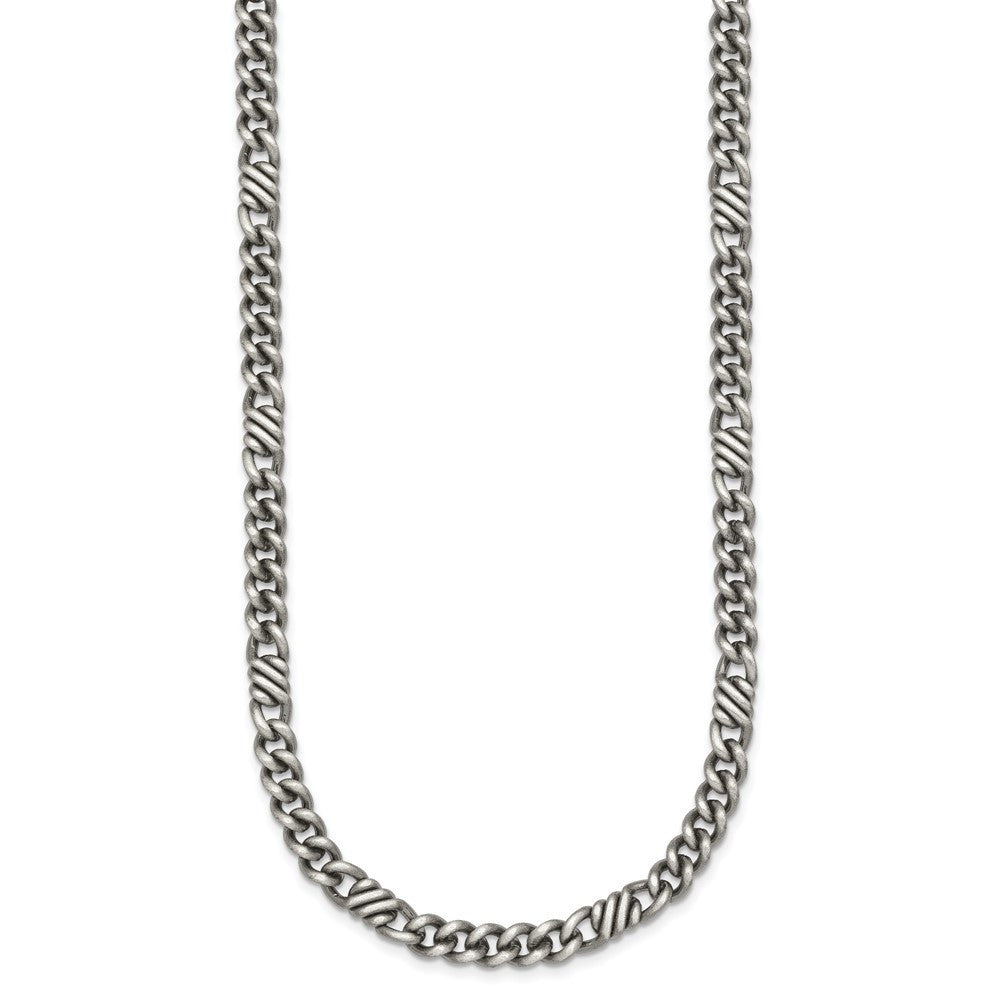 Sterling Silver Black Rhodium-plated Brushed Curb Chain Mens Necklace 22"