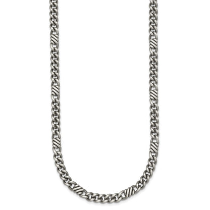 Sterling Silver Black Rhodium-plated Brushed Curb Chain Mens Necklace 22"
