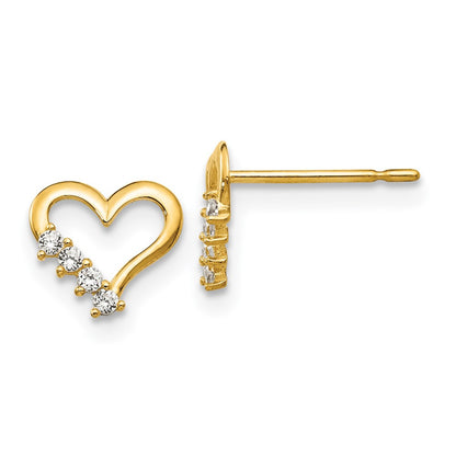 14k Yellow Gold CZ Children's Heart Button Stud Earrings