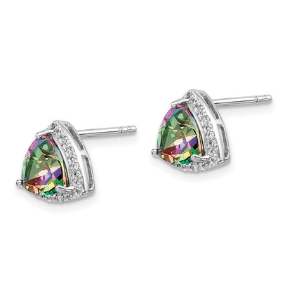 Sterling Silver Rhodium-plated Trillion Mystic Fire/White Topaz Dangle Earrings