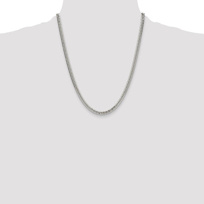 Sterling Silver Polished 4.8mm Double Diamond-cut Curb Chain Necklace 22"