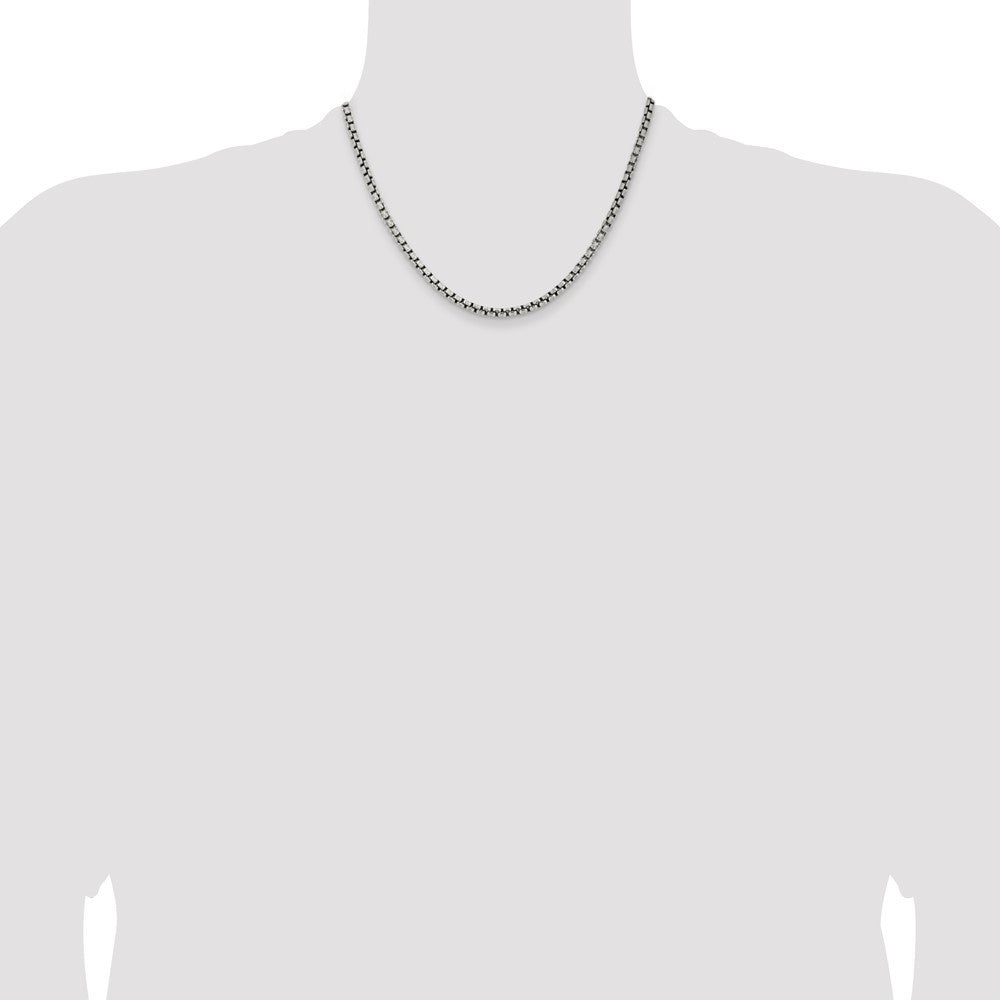 Sterling Silver Antiqued 3.6mm Round Box Chain Necklace 18"