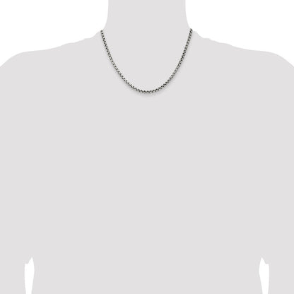 Sterling Silver Antiqued 3.6mm Round Box Chain Necklace 18"