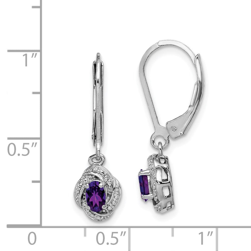 Sterling Silver Rhodium-plated Diam. & Amethyst Dangle Earrings
