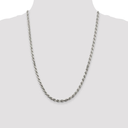 Sterling Silver 4.6mm Diamond-cut Rope Chain Necklace 24"