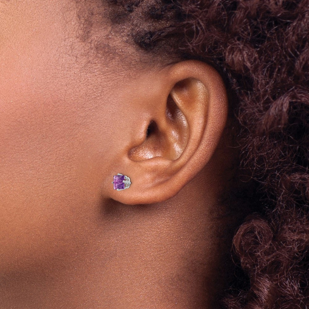 14k White Gold 5mm Princess Cut Amethyst Stud Earrings