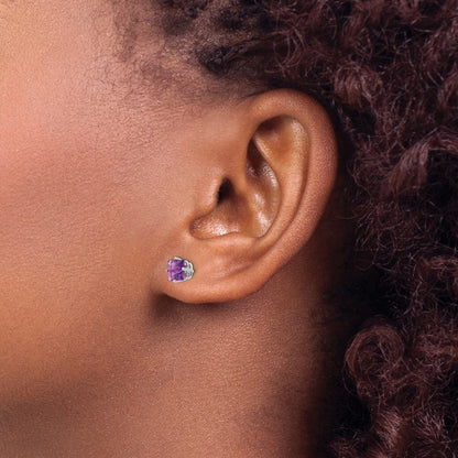 14k White Gold 5mm Princess Cut Amethyst Stud Earrings