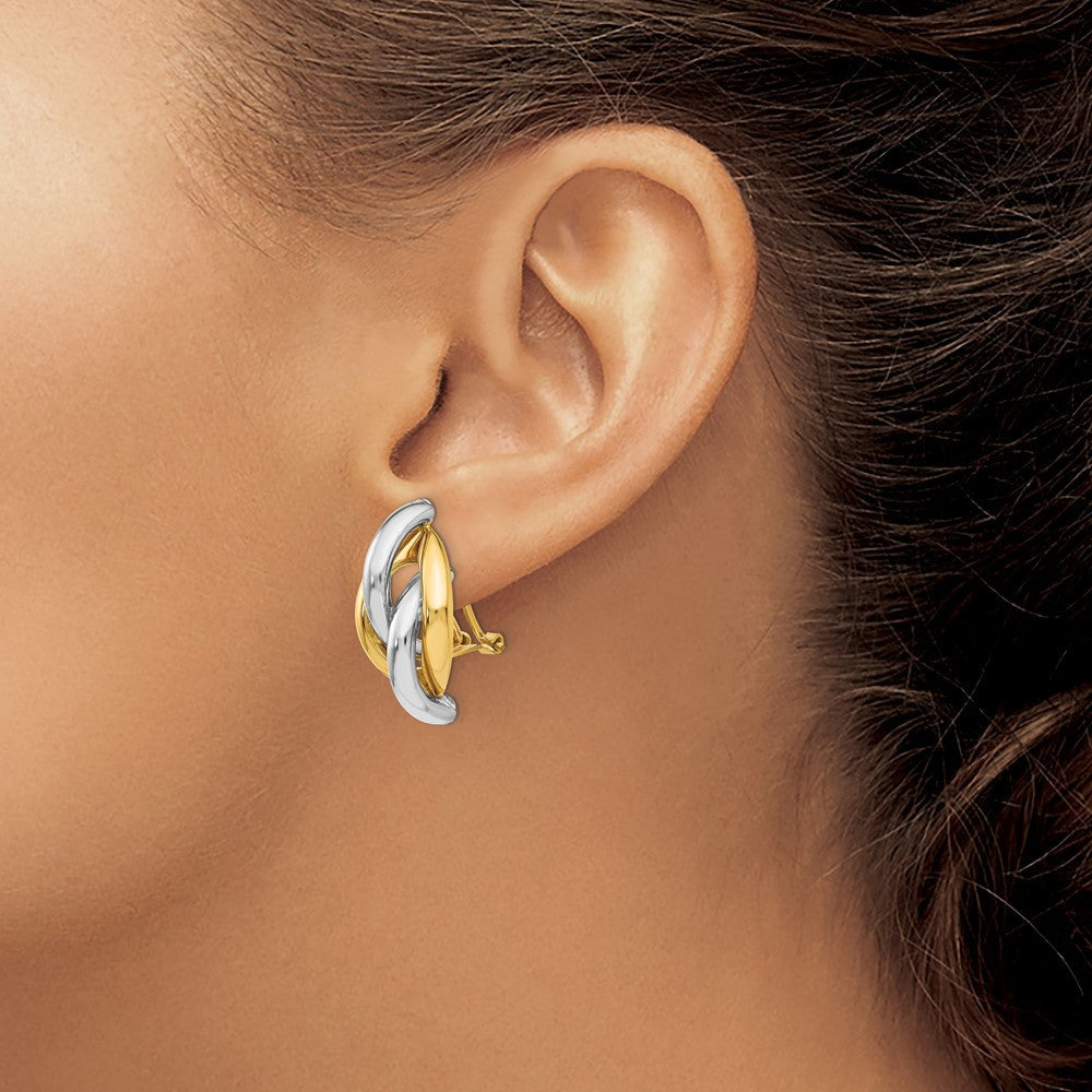 14k Two-tone Swirl Omega Back Stud Earrings