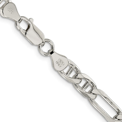 Sterling Silver 6.5mm Figaro Anchor Chain Necklace 24"