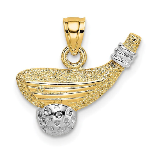 14k Yellow Gold Rhodium Golf Club and Ball Charm Pendant