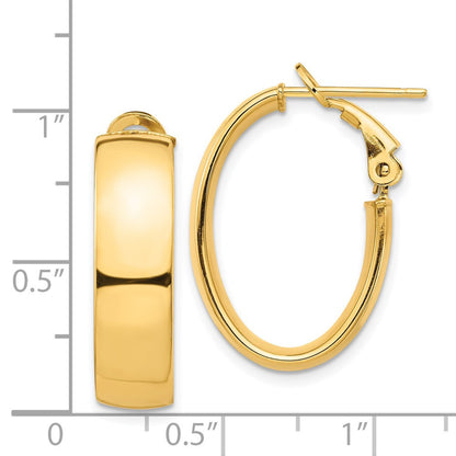 14k Yellow Gold High Polished 7mm Omega Back Oval Hoop Earrings