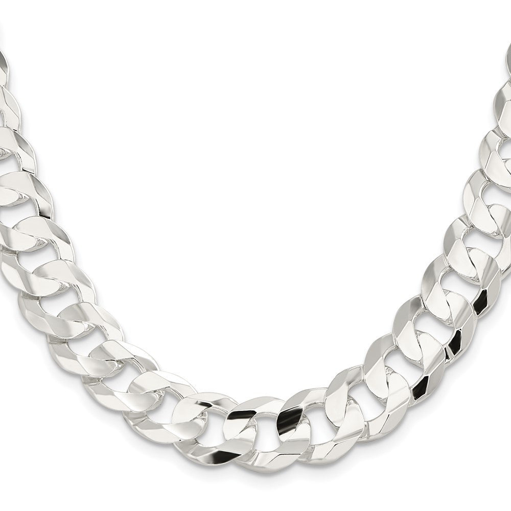 Sterling Silver 14.0mm Concave Beveled Curb Chain Necklace 22"