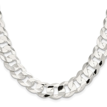 Sterling Silver 14.0mm Concave Beveled Curb Chain Necklace 22"