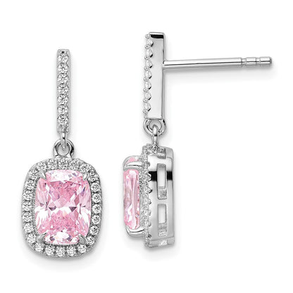 Sterling Silver Rhodium-plated Pink & White CZ Dangle Earrings