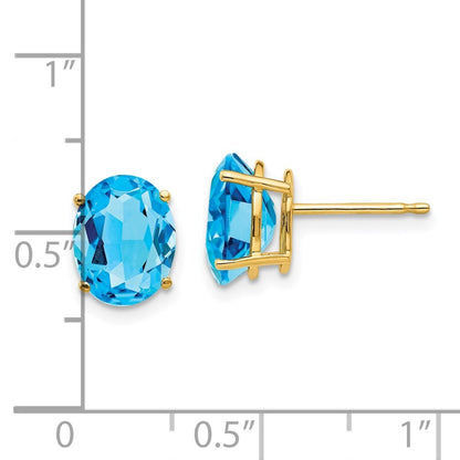 14k Yellow Gold 9x7mm Oval Blue Topaz Stud Earrings