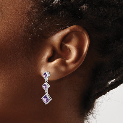 Sterling Silver Rhodium-plated Polished Amethyst Dangle Earrings